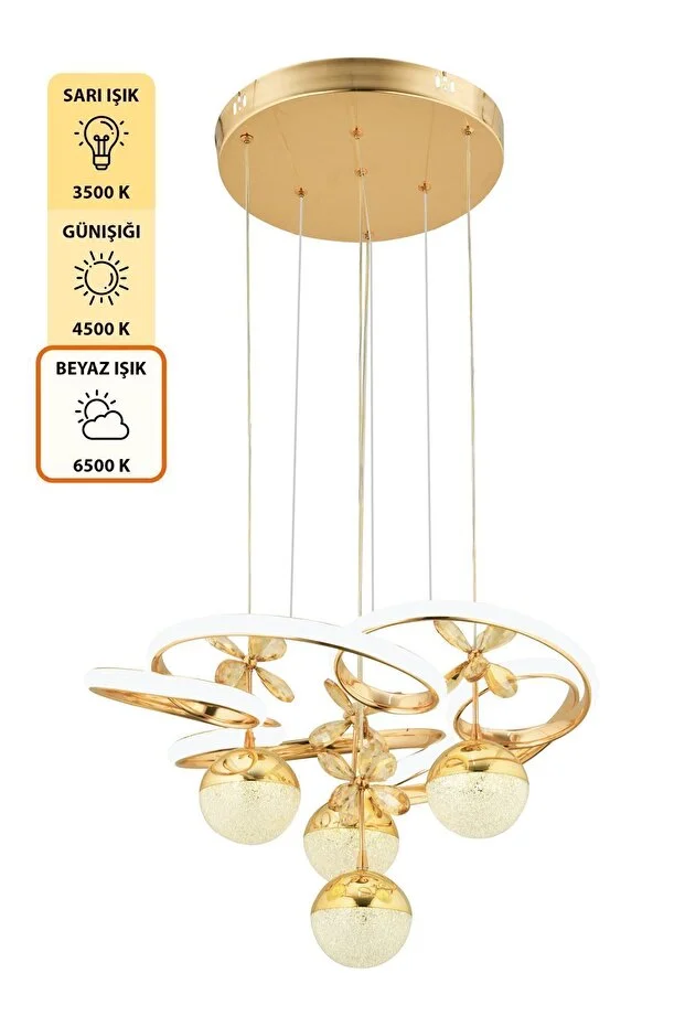 Armoni Kumandalı 3 Renk Işık Özellikli Modern Gold Kaplama Sarkıt Led Avize Salon Avize